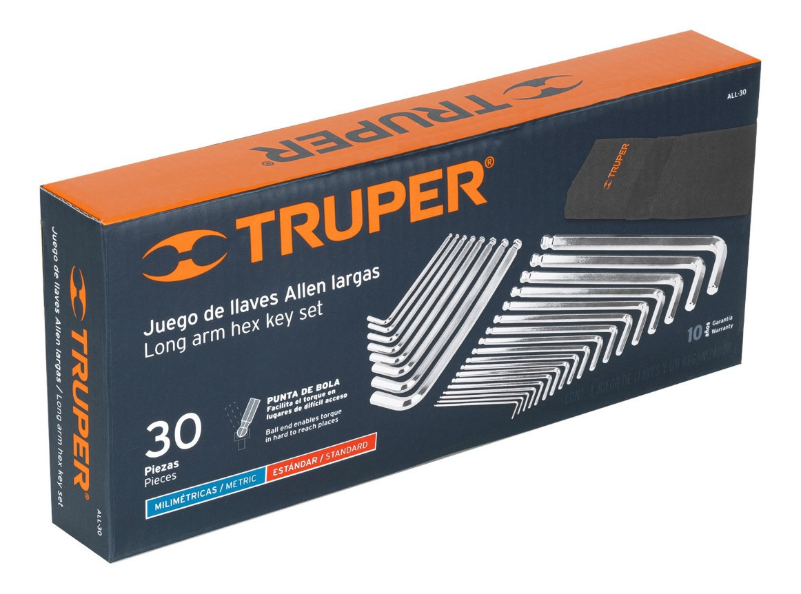 Llaves Allen Truper Juego 30 Piezas Estuche Plástico All-30 Color Cromado