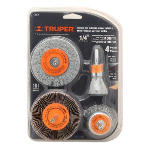 Kit 4 Cepillos Para Taladro Lijar, Pulir Y Limpiar Truper Color Gris Oscuro