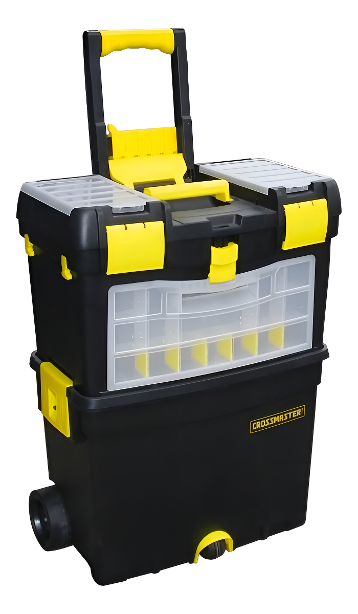 Caja De Herramientas Crossmaster 9931052 De Plástico Con Ruedas 47cm X 54cm X 63cm Negra Y Amarilla