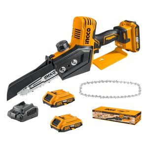 Mini Motosierra C/2 Baterías Y Cargador Ingco -ferrejido Color Amarillo