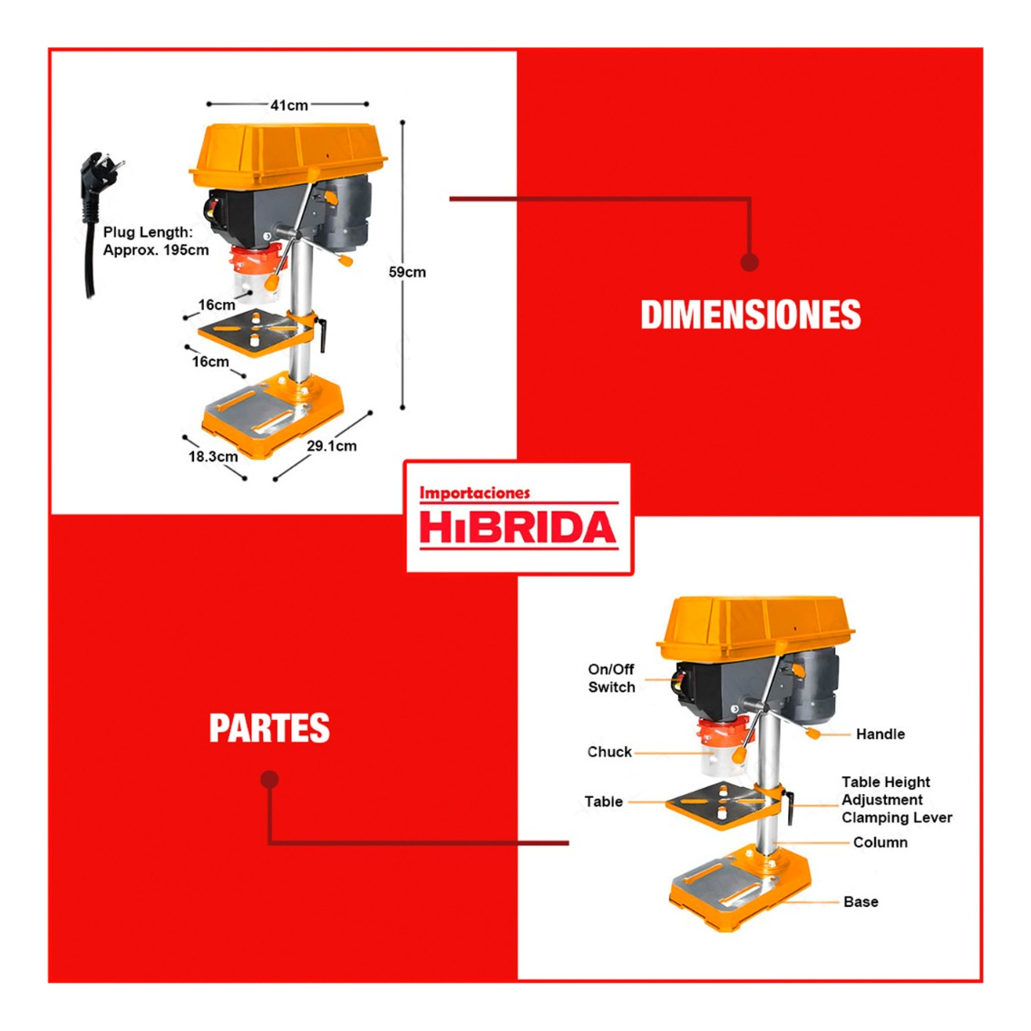 Taladro De Banco 350w -13mm - Ingco - Color Amarillo - Imagen 12