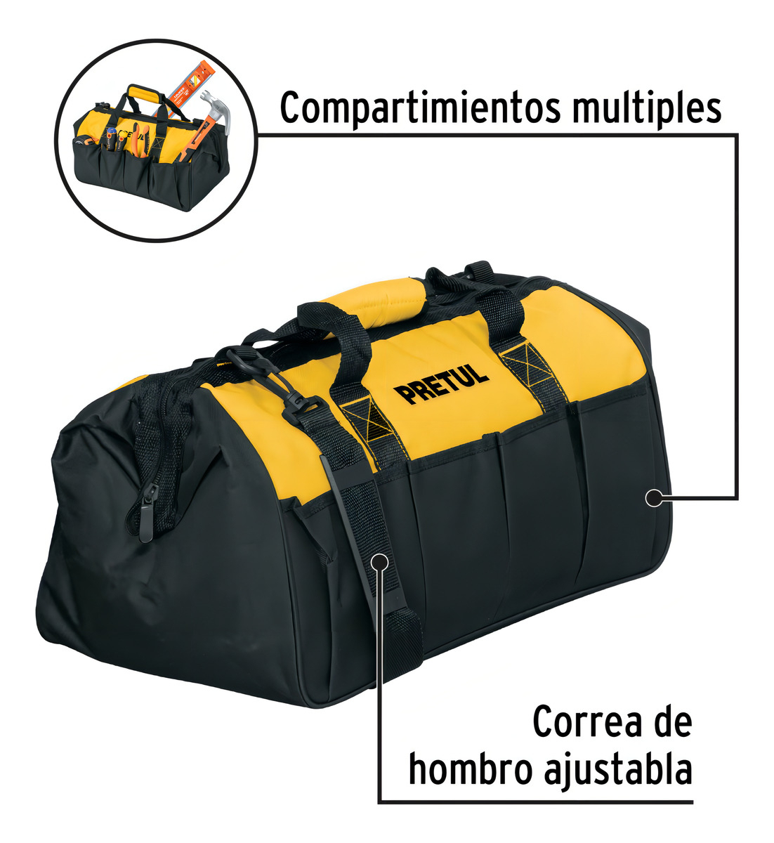 Maletin Porta Herramientas Bolso Pretul Male-18p Largo 45 Cm Color Negro - Imagen 7