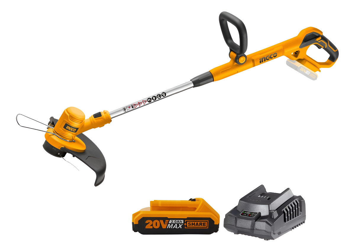 Bordeadora Inalambrica Cesped Bateria Cargador Ingco Color Amarillo