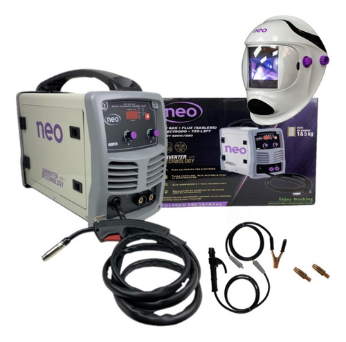 Soldadora Inverter 200a Mig-tig + Máscara Fotosensible Neo Color Gris Frecuencia 50 Hz/60 Hz