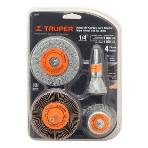 Kit 4 Cepillos Para Taladro Lijar, Pulir Y Limpiar Truper Color Gris Oscuro