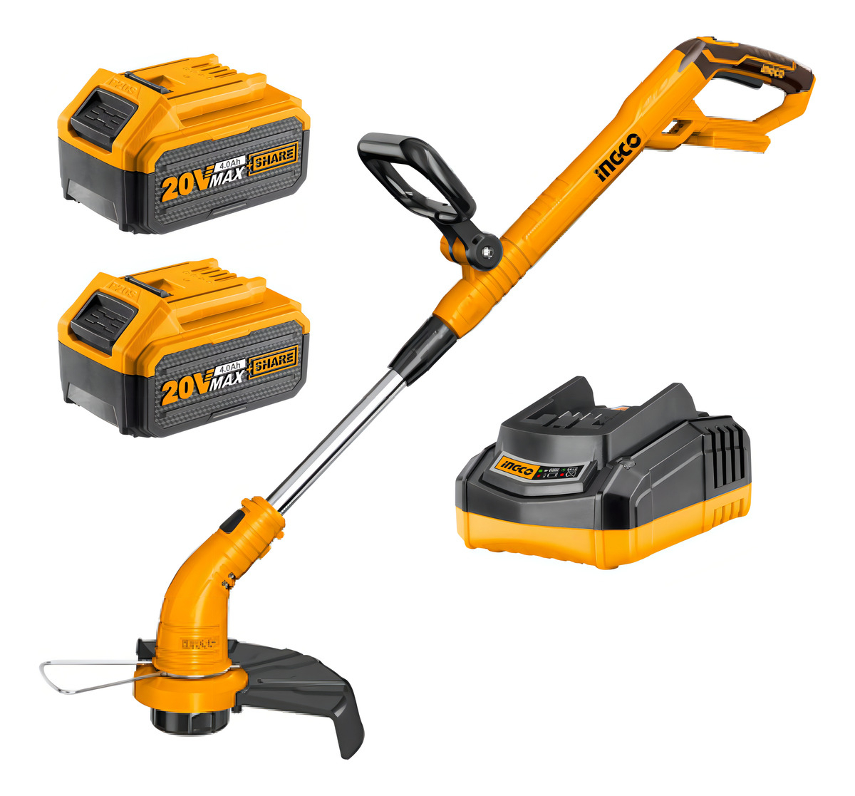 Cortadora De Césped, 2 Baterías, 20 V, 4 Ah, Cgtli20018 Ingco, Color Naranja