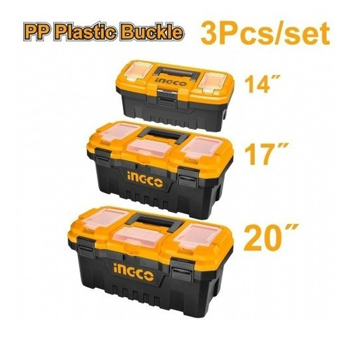Ingco Pbxk0301 Kit 3 Cajas Herram 14 17 20 Broche Plastico Color Anaranjado