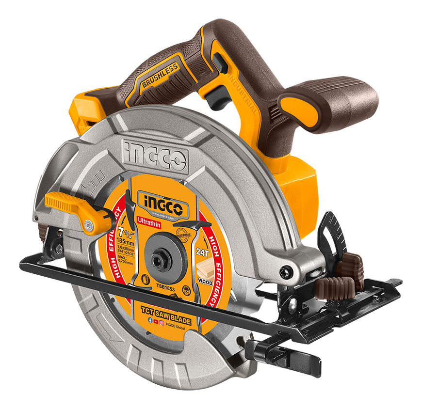 Sierra Circular Inalámbrica 7 1/4 Con Bat 4.0ah Y Cargador Color Amarillo Frecuencia Naranjo Ingco Industrial Csli1851 - Imagen 3