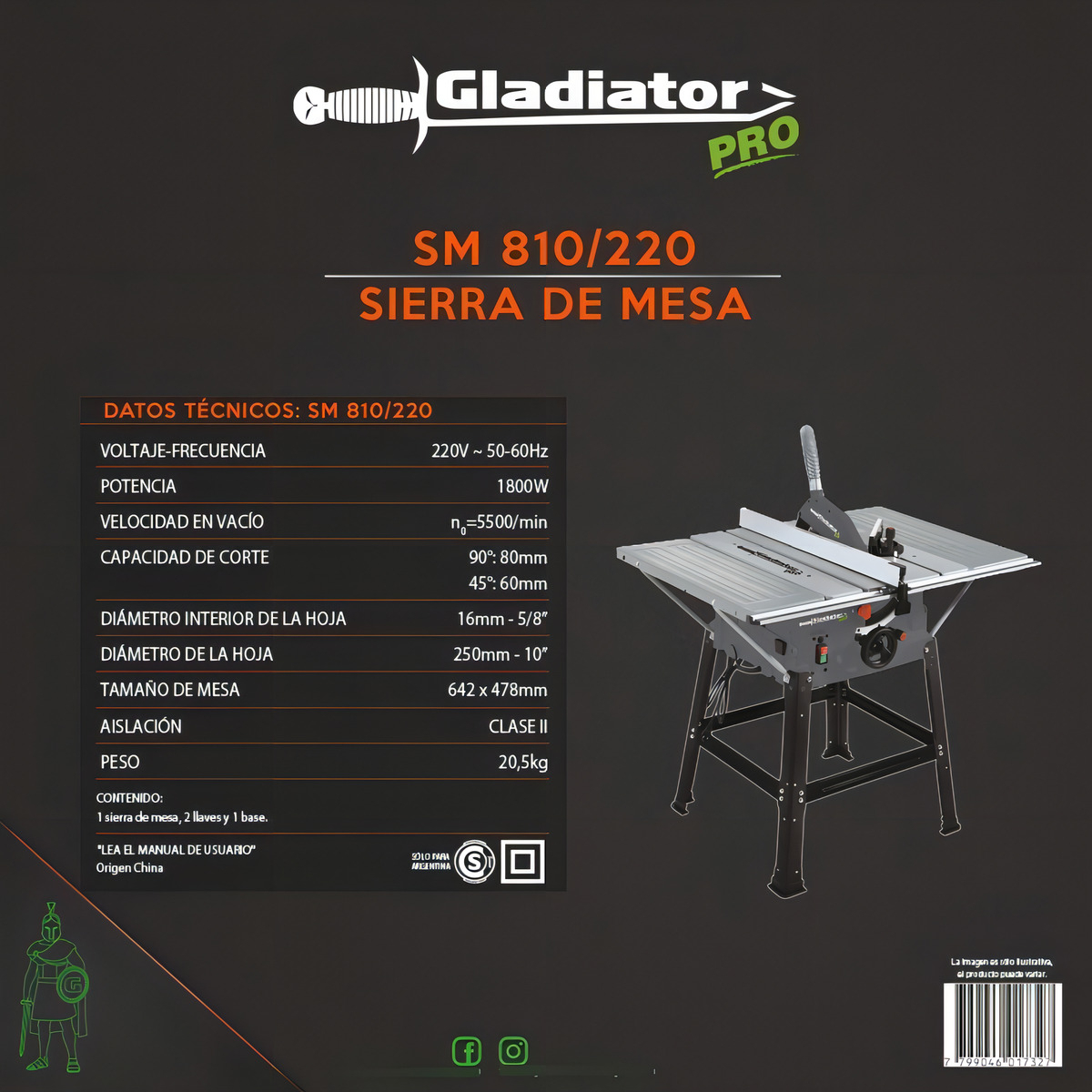Sierra De Mesa 10 1800w Gladiator Pro Sm810/220 - Imagen 3
