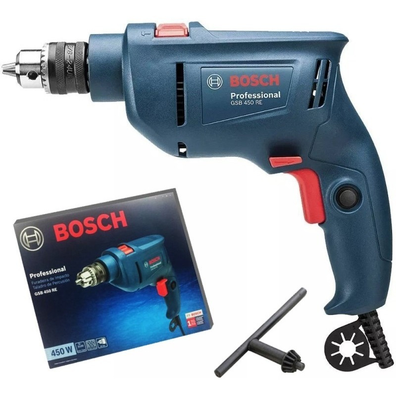Taladro Percutor Atornillador Eléctrico De 10mm Bosch Gsb 450 450w + 0 Baterías De 0mah + Accesorio Con Caja De Cartón 50hz