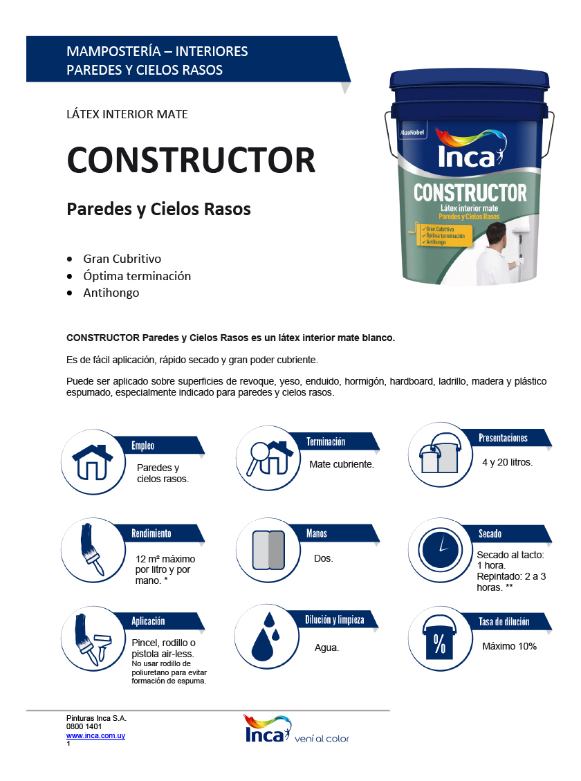 Pintura Interior Latex Antihongos Inca Constructor 4kg Color Blanco - Imagen 2