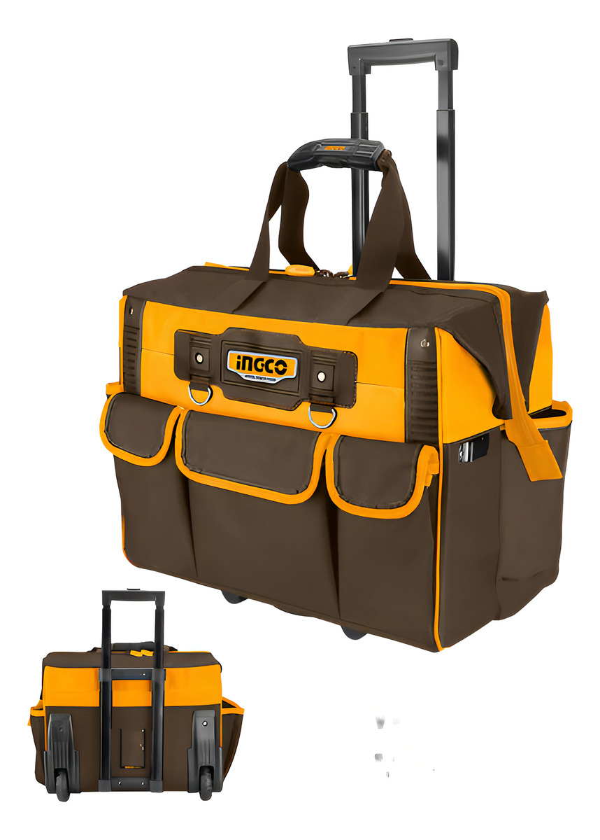 Bolsa De Herramientas Reforzada Ingco De 20 Pulgadas Con Ruedas, Color Amarillo