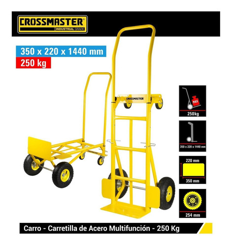 Carro Carrito Zorra 250kg Plegable Multifunción Crossmaster - Imagen 3