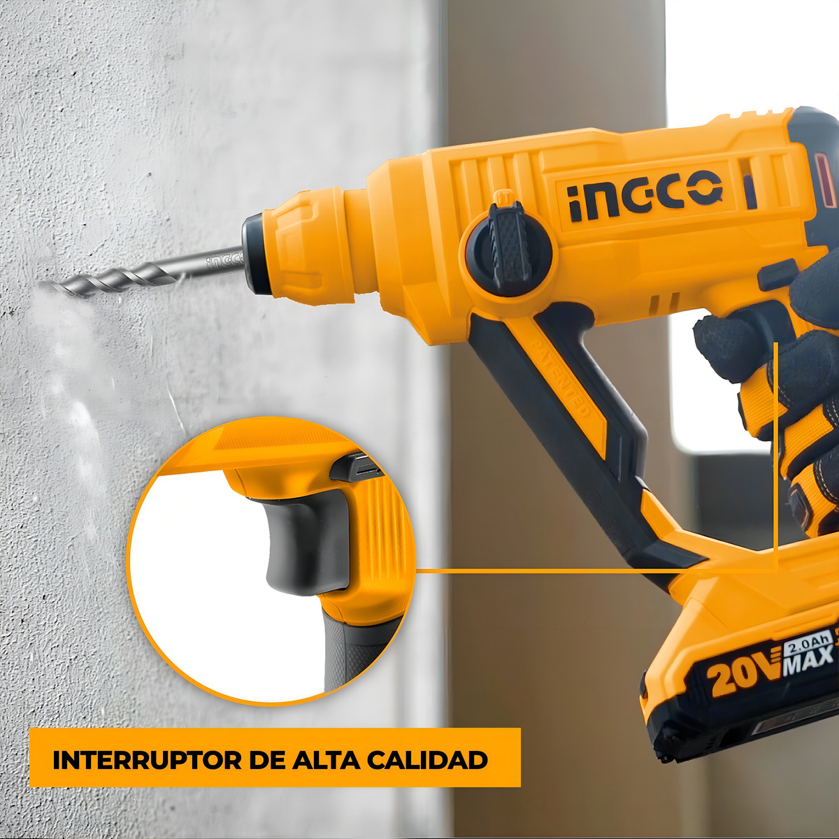 Rotomartillo Electroneumático Ingco P20s Crhli1601 Inalámbrico Amarillo Con 110w De Potencia - Imagen 4