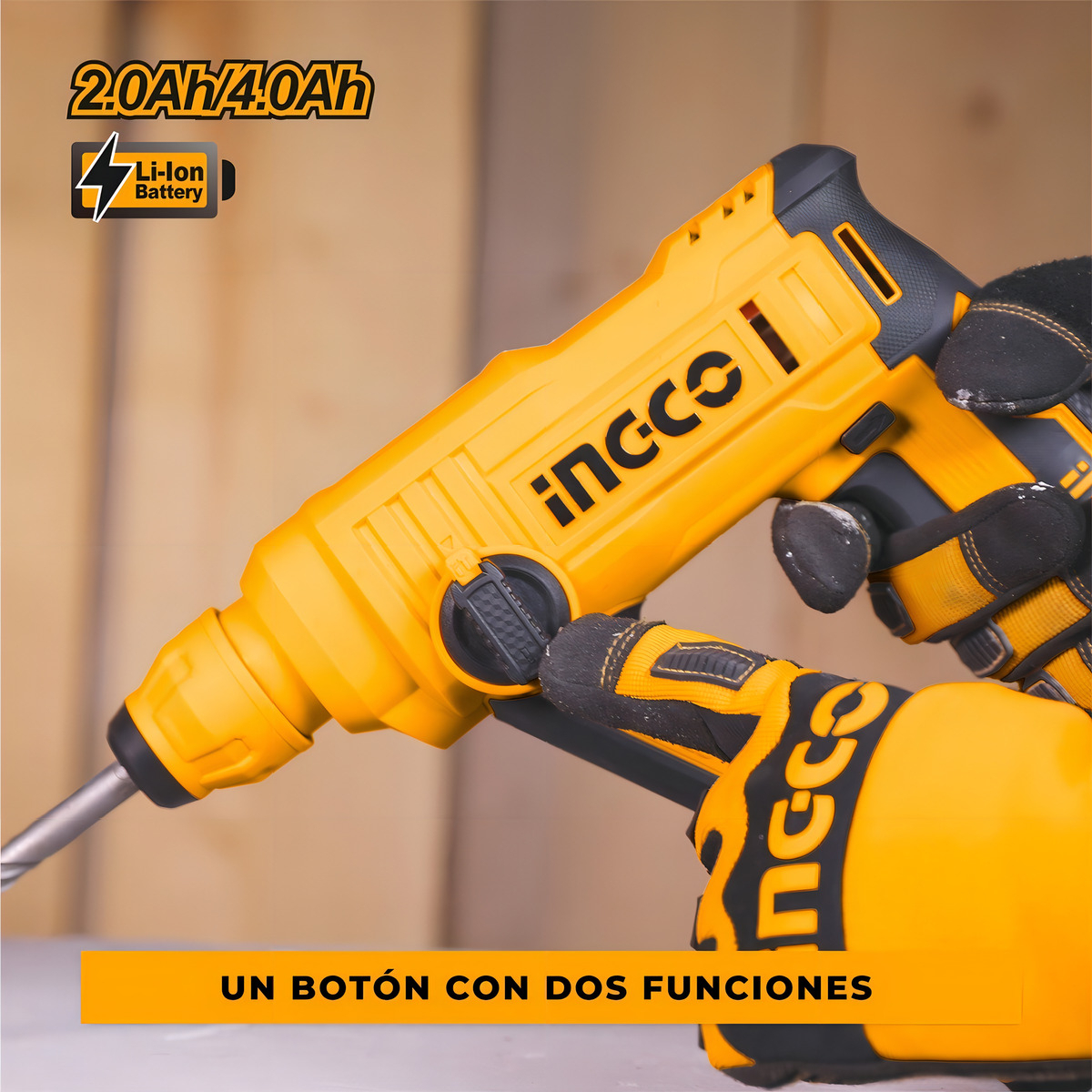 Rotomartillo Electroneumático Ingco P20s Crhli1601 Inalámbrico Amarillo Con 110w De Potencia - Imagen 3
