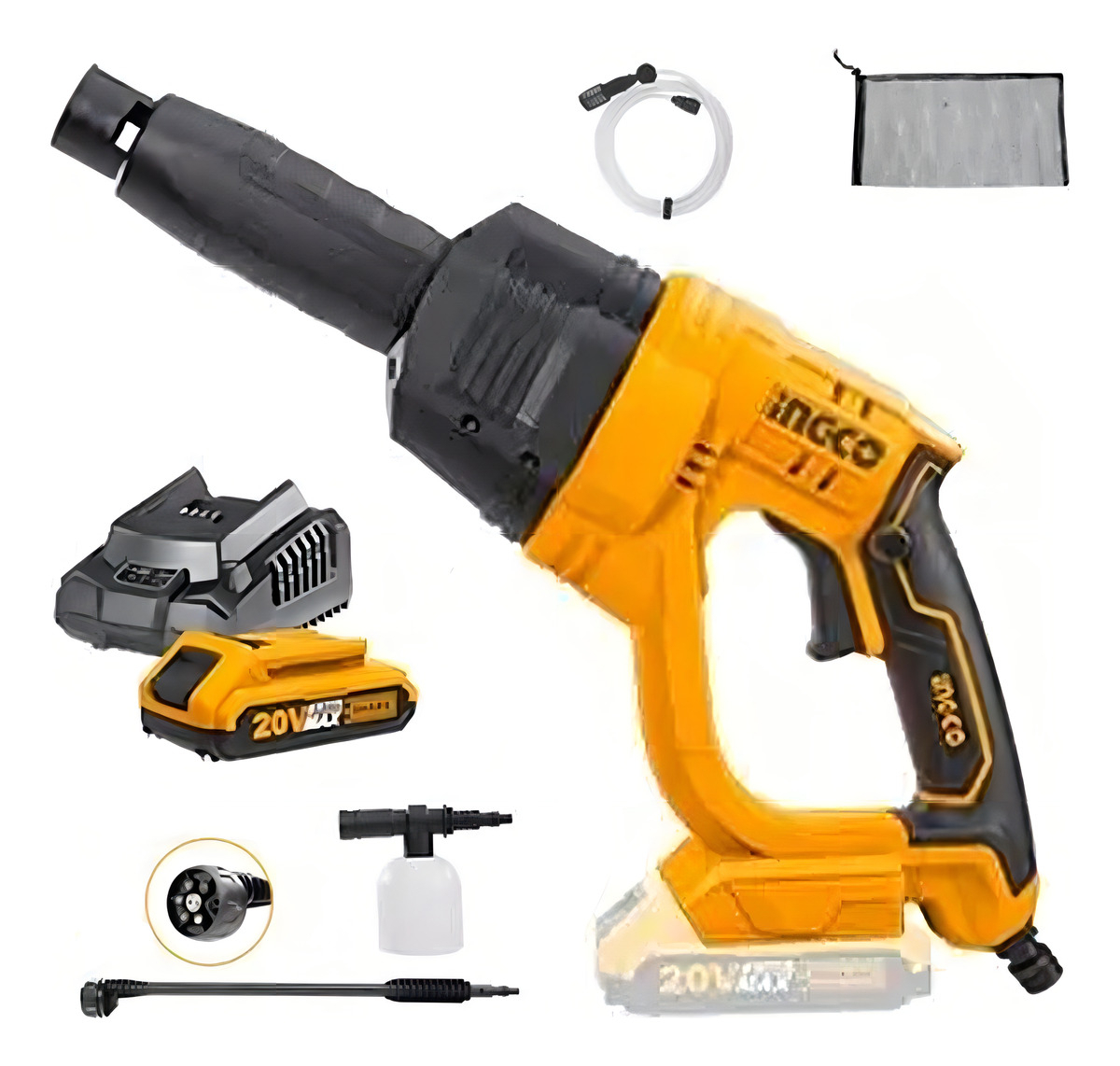 Hidrolavadora Bateria 20v P20s Ingco Autoaspiracion De Agua Color Amarillo