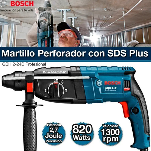 Rotomartillo Electroneumático Bosch Professional Gbh 2-24 D Azul Y Negro Frecuencia De 60hz Con 820w De Potencia Azul/negro 60 Hz - Imagen 9