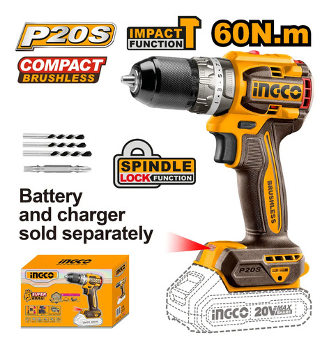 Combo Atornillador C Percutor (cidli20602) Mas Amoladora (cagli21154) 2 Bat Carg Mas Valija Ingco Ckli20273 Naranja Claro 50hz/60hz