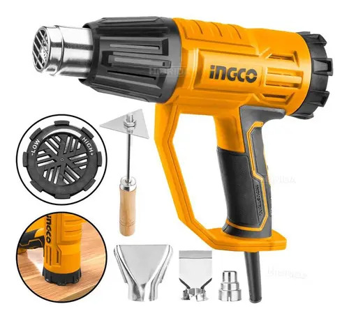 Pistola De Calor 2000w C Set De Boquillas Hg200047 Ingco Amarillo - Imagen 2
