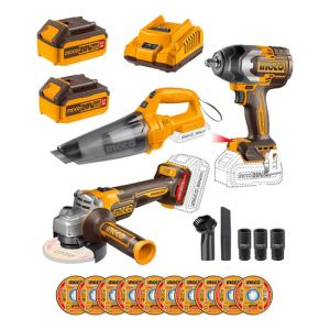 Kit Llave Impacto + Esmeril + Aspiradora Ingco Cosli240789 Amarillo