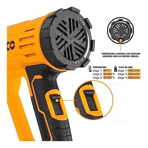 Pistola De Calor 2000w C Set De Boquillas Hg200047 Ingco Amarillo - Imagen 4