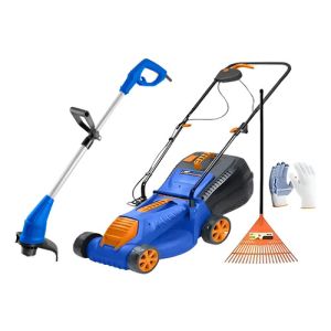 Cortadora De Cesped 1200w Electrica + Bordeadora Electrica Azul Gris