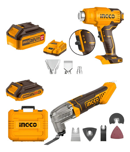 Kit 20v Pistola Calor + Multifunción Ingco Cosli230703 Amarillo