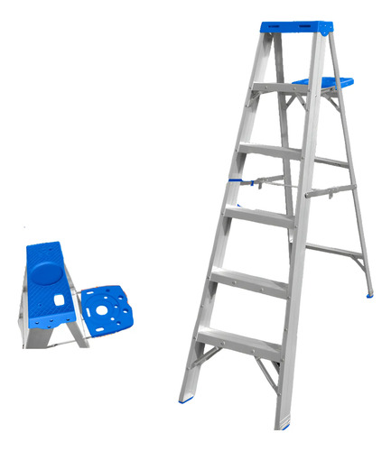 Escalera Pintor 6 Esc 150kg Con Bandeja Wadfow Wld4h06 Inox