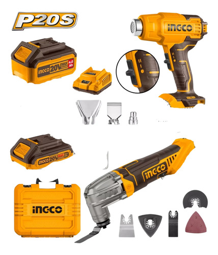 Kit 20v Pistola Calor + Multifunción Ingco Cosli230703 Amarillo - Imagen 2