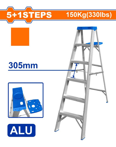 Escalera Pintor 6 Esc 150kg Con Bandeja Wadfow Wld4h06 Inox - Imagen 2