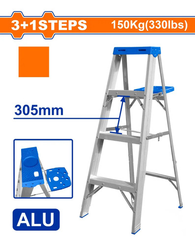 Escalera Pintor 4 Esc 150kg Con Bandeja Wadfow Wld4h04 Plateado - Imagen 2
