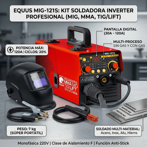 Soldadora Equus Flux Mig Mma/tig 120a +mascara+1kg Alambre Rojo - Imagen 3