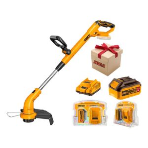 Bordeadora Extensible Ingco + 1 Bateria 20v 4a + 1 Cargador Anaranjado
