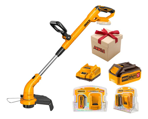 Bordeadora Extensible Ingco + 1 Bateria 20v 4a + 1 Cargador Anaranjado