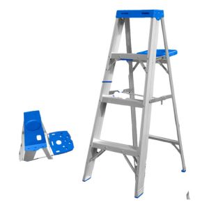 Escalera Pintor 4 Esc 150kg Con Bandeja  Wadfow Wld4h04 Plateado