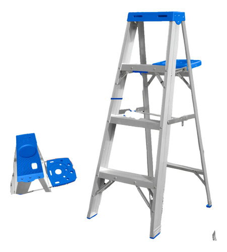 Escalera Pintor 4 Esc 150kg Con Bandeja Wadfow Wld4h04 Plateado