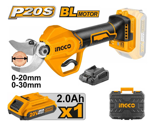 Tijera Poda Jardin P20s Bateria Cargador 20v Ingco + Regalo Amarillo - Imagen 2
