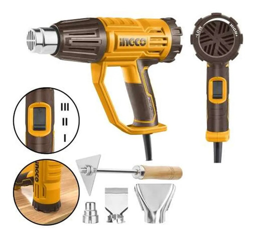 Pistola De Calor 2000w C Set De Boquillas Hg200047 Ingco Amarillo