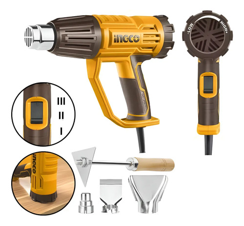Pistola De Calor 2000w C Set De Boquillas Hg200047 Ingco Amarillo