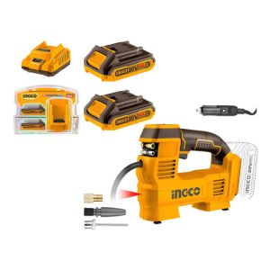 Compresor Aire 160psi 11bar 20v + 2 Bateria + Cargador Ingco Amarillo Con Negro 50-60 Monofásica