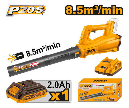 Sopladora Con 1 Bateria 20v 4ah Y Cargador Ingco Cabli203235 Amarillo - Imagen 2