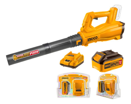 Sopladora Con 1 Bateria 20v 4ah Y Cargador Ingco Cabli203235 Amarillo