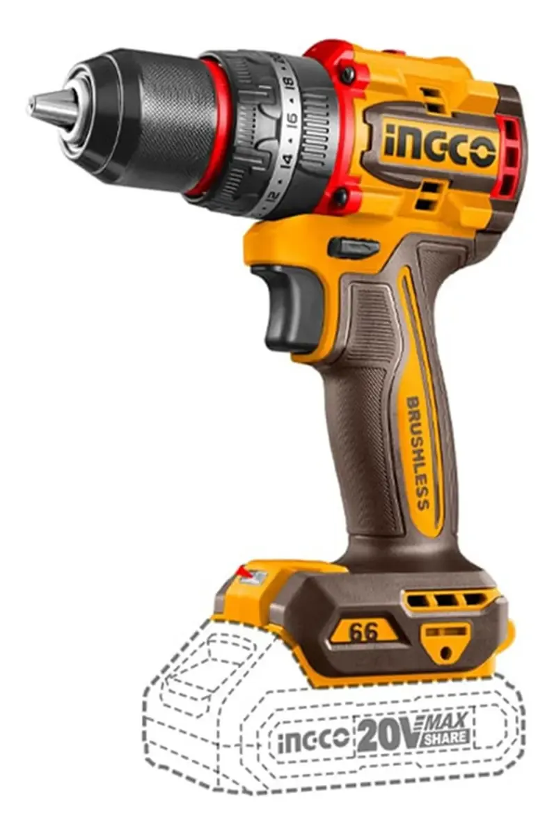 Taladro Atornillador Percutor 13mm Ingco Cidli206681 Color Amarillo