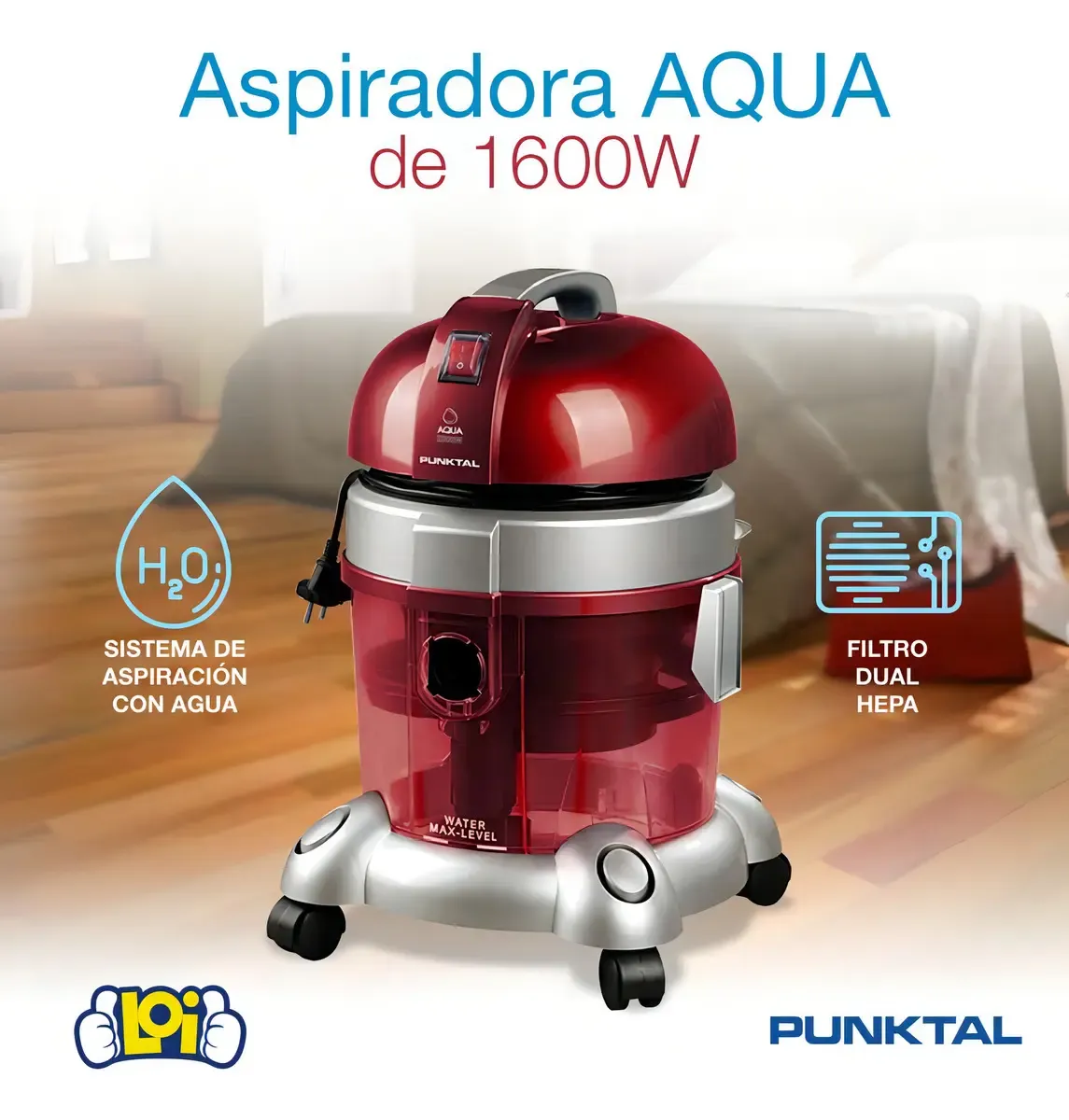 Aspiradora Punktal PK-8002 Doble Filtro 1600W Seco-Húmedo Sin Bolsa - Imagen 9