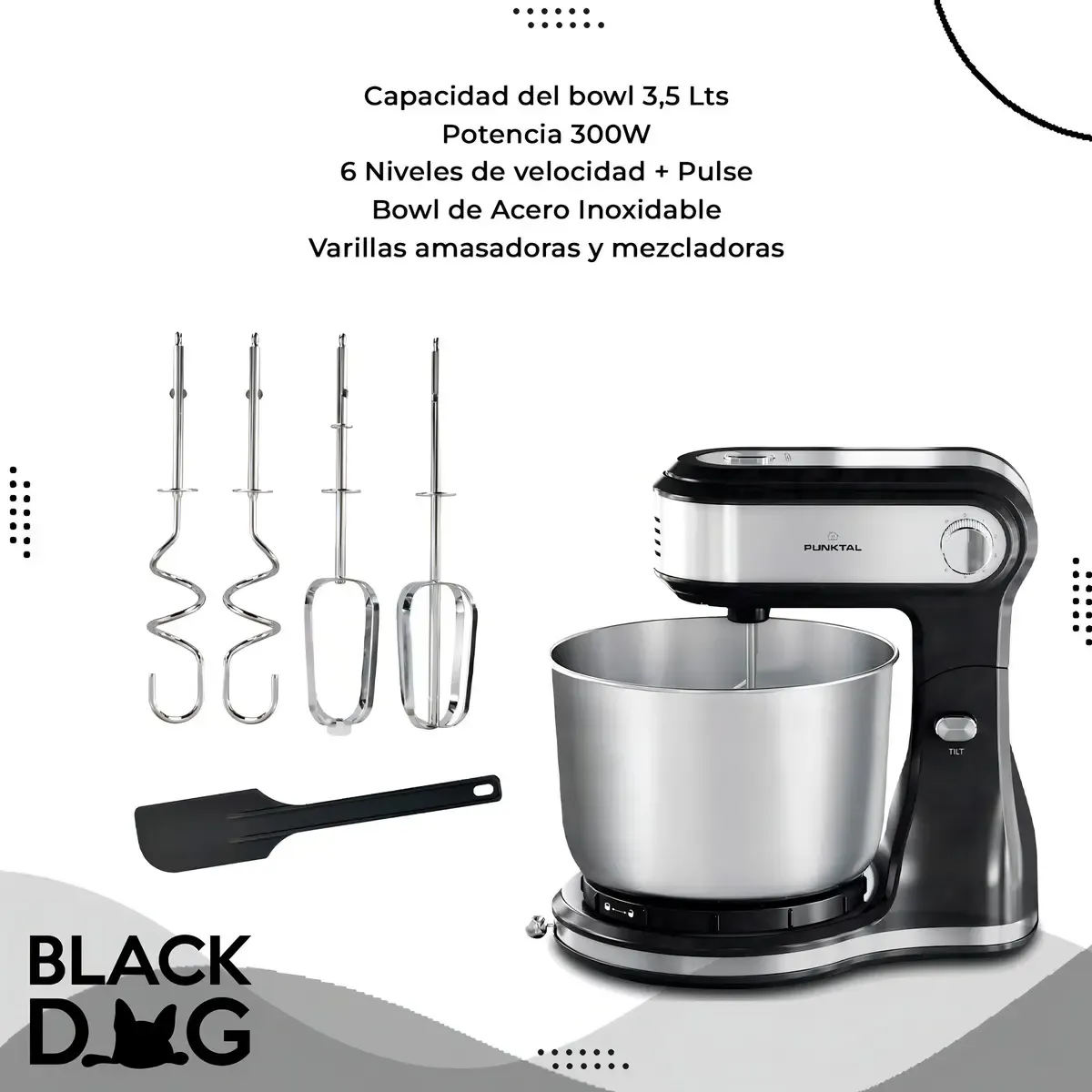Batidora Punktal Bowl Giratorio De Acero 300 Watts Casahogar Color Negro Frecuencia 60 - Imagen 4