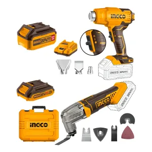 Kit 20v Pistola Calor Multifun Ingco C/bat Y Car En Maetin Color Amarillo