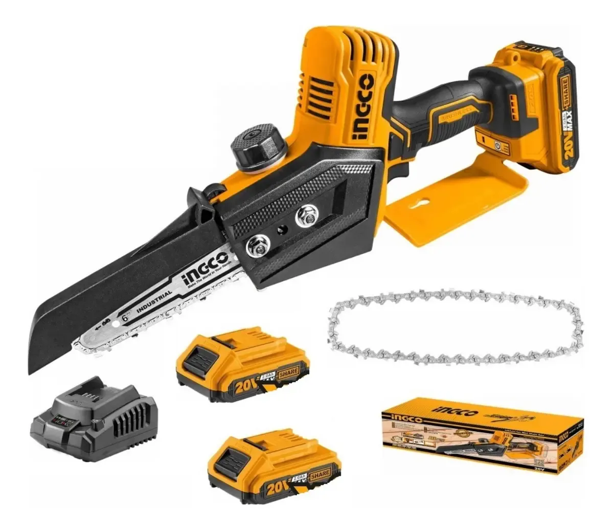 Mini Motosierra Ingco C Bat Y Cargador P20s Cgsli20682 Anaranjado