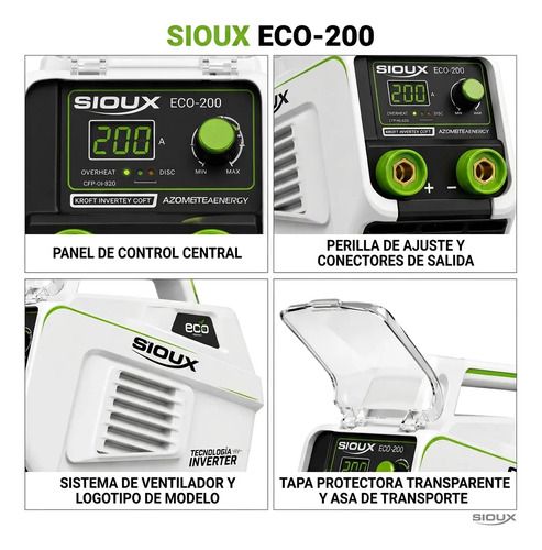Soldadora Inverter 200 Amp. Electrodo 4.0mm Peso 4.5kg Sioux Blanco - Imagen 3