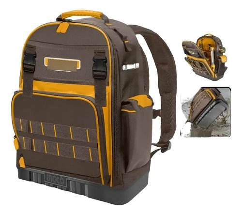 Mochila De Herramientas 380x200x505mm Ingco Hbp0328 Marrón Oscuro