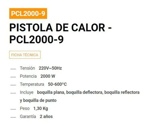 Pistola De Calor 2000 W 50°/600° Accesorios Lusqtoff Pcl2000 Naranja - Imagen 5